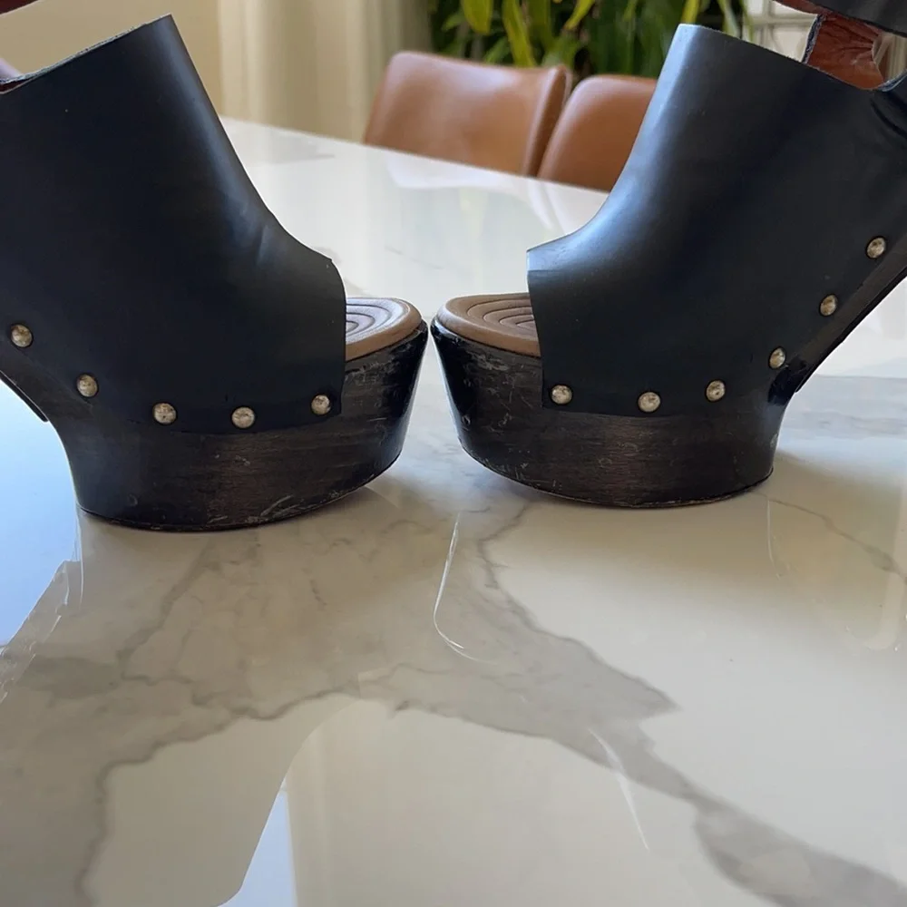 Givenchy Black Leather Platform Clog Sandals